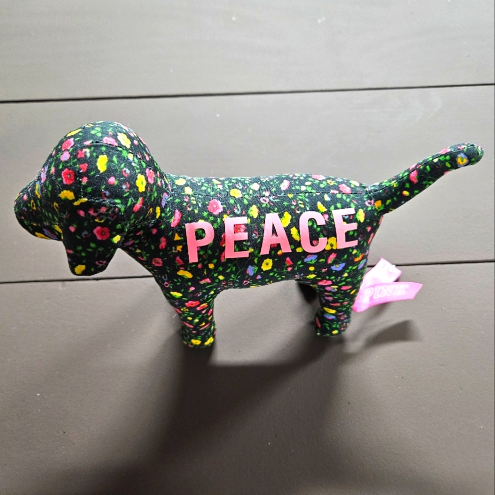 Pink Victoria’s Secret Peace Plush Stuffed Floral Dog